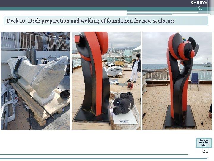 Deck 10: Deck preparation and welding of foundation for new sculpture Back to working