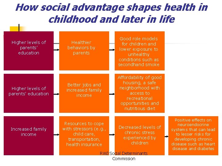 How social advantage shapes health in childhood and later in life Higher levels of