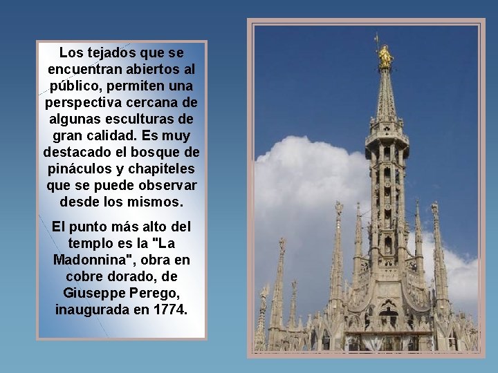 Los tejados que se encuentran abiertos al público, permiten una perspectiva cercana de algunas