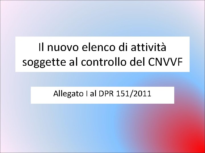 Il nuovo elenco di attività soggette al controllo del CNVVF Allegato I al DPR