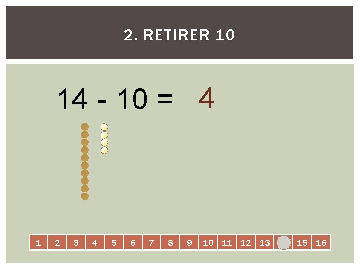 2. RETIRER 10 14 - 10 = 4 1 2 3 4 5 6