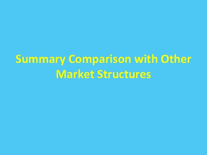 Summary Comparison with Other Market Structures 