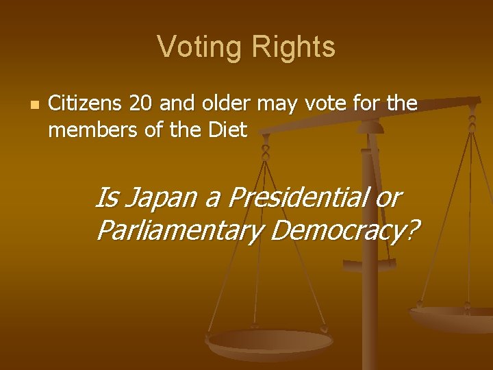 Voting Rights n Citizens 20 and older may vote for the members of the Voting Rights n Citizens 20 and older may vote for the members of the