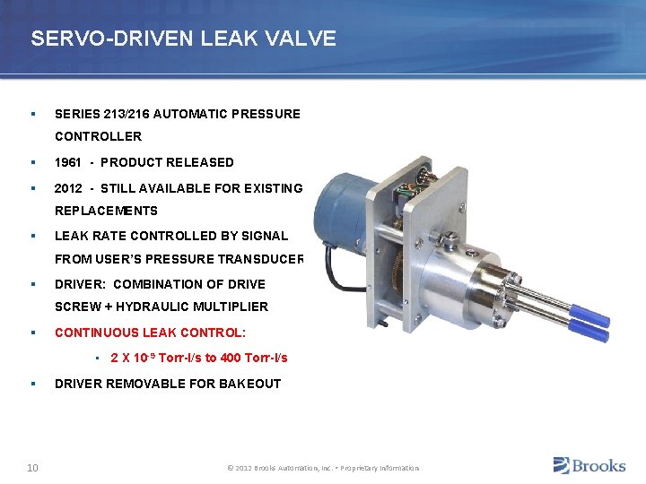 SERVO-DRIVEN LEAK VALVE § SERIES 213/216 AUTOMATIC PRESSURE CONTROLLER § 1961 - PRODUCT RELEASED