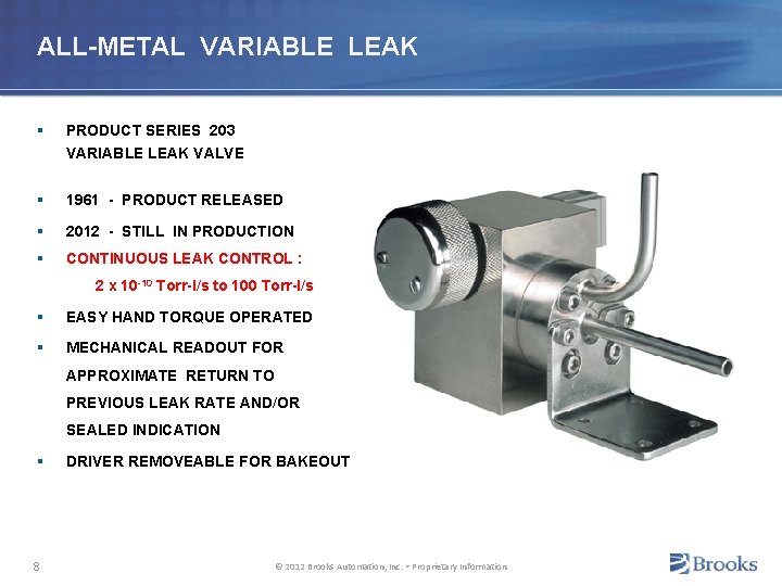 ALL-METAL VARIABLE LEAK § PRODUCT SERIES 203 VARIABLE LEAK VALVE § 1961 - PRODUCT