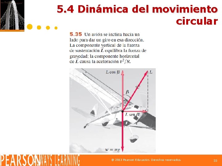 5. 4 Dinámica del movimiento circular © 2013 Pearson Educación. Derechos reservados. 33 