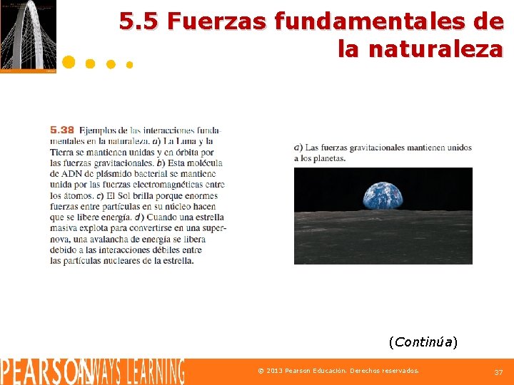 5. 5 Fuerzas fundamentales de la naturaleza (Continúa) © 2013 Pearson Educación. Derechos reservados.