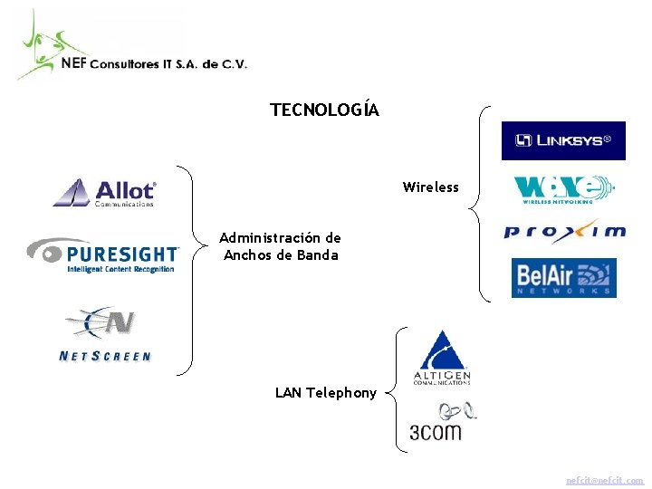 TECNOLOGÍA Wireless Administración de Anchos de Banda LAN Telephony nefcit@nefcit. com 