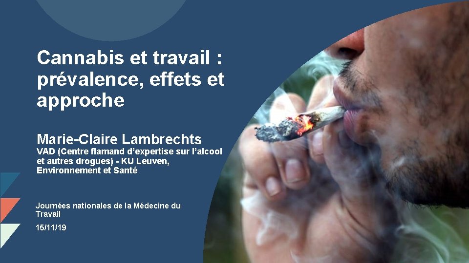 Cannabis et travail : prévalence, effets et approche Marie-Claire Lambrechts VAD (Centre flamand d’expertise