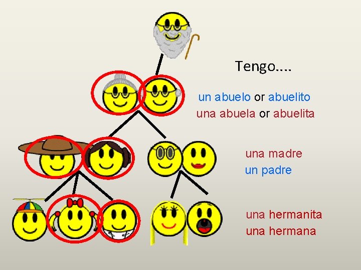 Tengo. . un abuelo or abuelito una abuela or abuelita una madre un padre