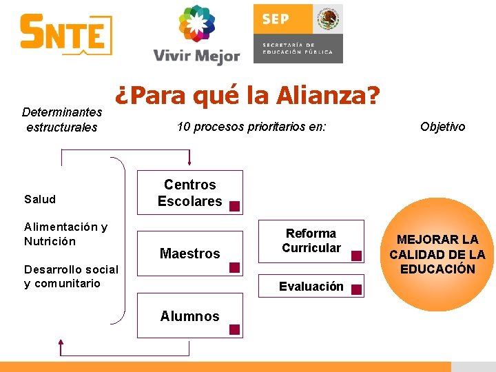 Determinantes estructurales ¿Para qué la Alianza? Salud Alimentación y Nutrición 10 procesos prioritarios en: