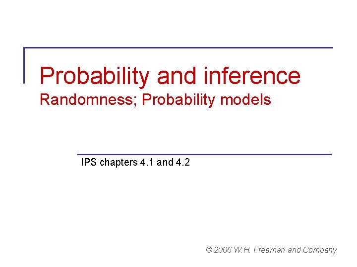 Probability and inference Randomness; Probability models IPS chapters 4. 1 and 4. 2 ©