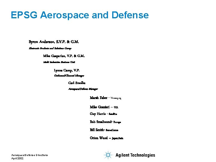 EPSG Aerospace and Defense Byron Anderson, S. V. P. & G. M. Electronic Products