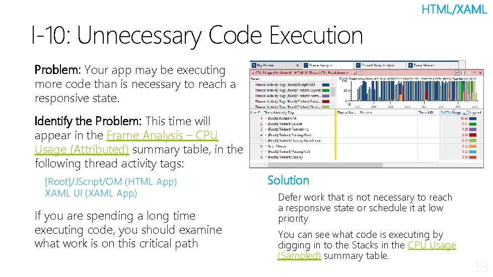 I-10: Unnecessary Code Execution HTML/XAML Problem: Your app may be executing more code than