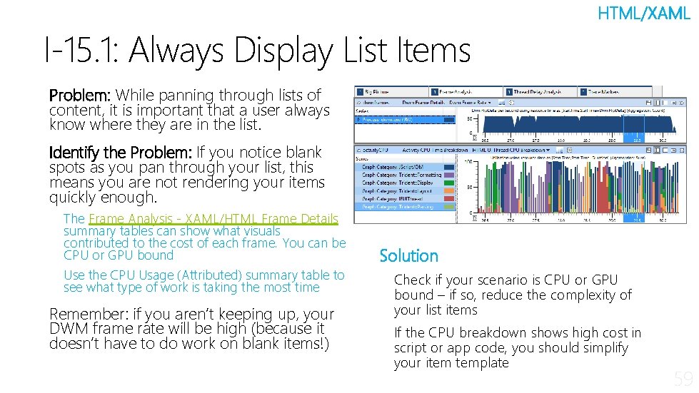 I-15. 1: Always Display List Items HTML/XAML Problem: While panning through lists of content,