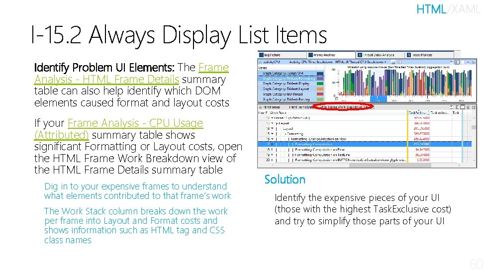 I-15. 2 Always Display List Items HTML/XAML Identify Problem UI Elements: The Frame Analysis