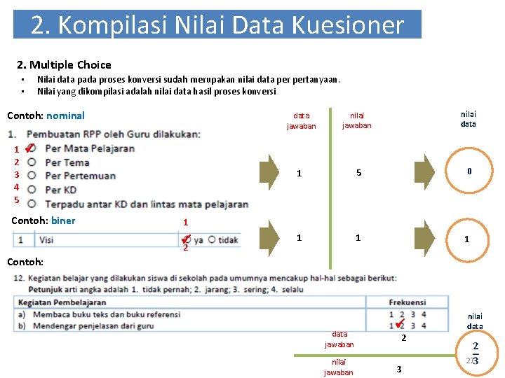 2. Kompilasi Nilai Data Kuesioner 2. Multiple Choice Nilai data pada proses konversi sudah