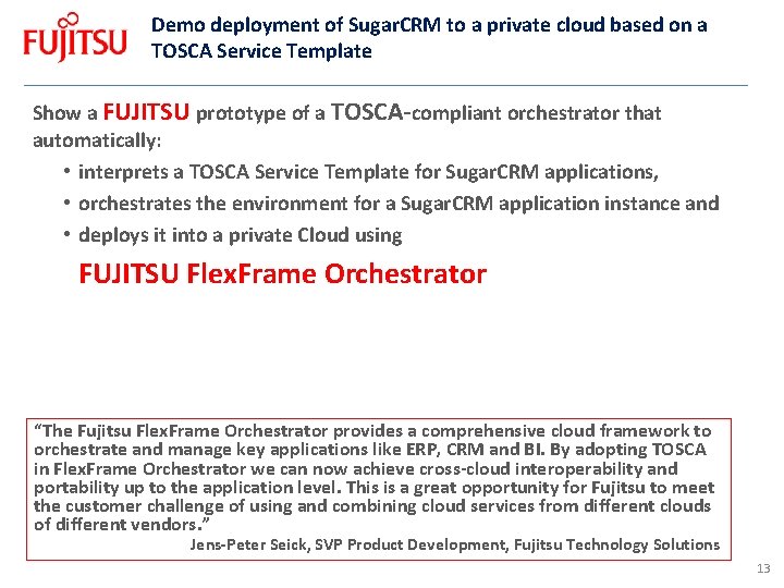 Demo deployment of Sugar. CRM to a private cloud based on a TOSCA Service