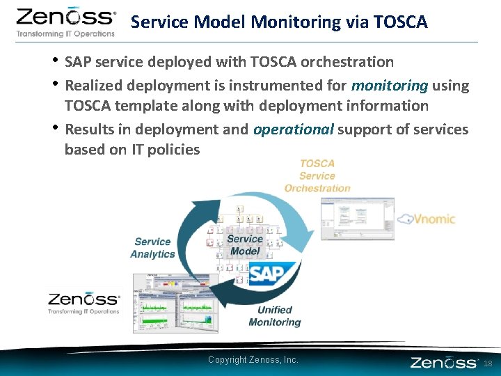 Service Model Monitoring via TOSCA • SAP service deployed with TOSCA orchestration • Realized