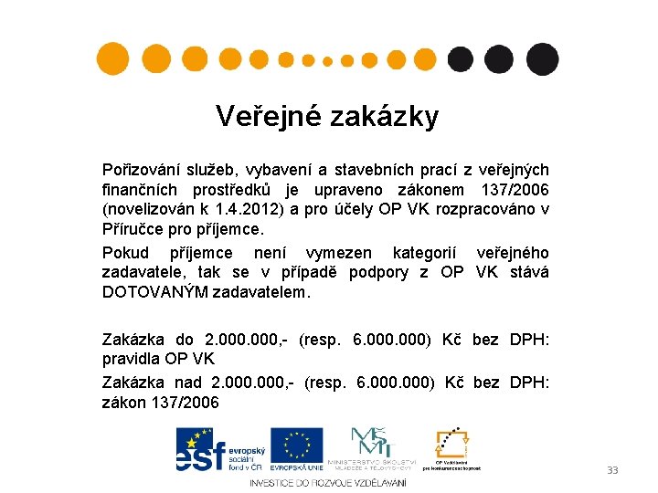 Veřejné zakázky Pořizování služeb, vybavení a stavebních prací z veřejných finančních prostředků je upraveno Veřejné zakázky Pořizování služeb, vybavení a stavebních prací z veřejných finančních prostředků je upraveno