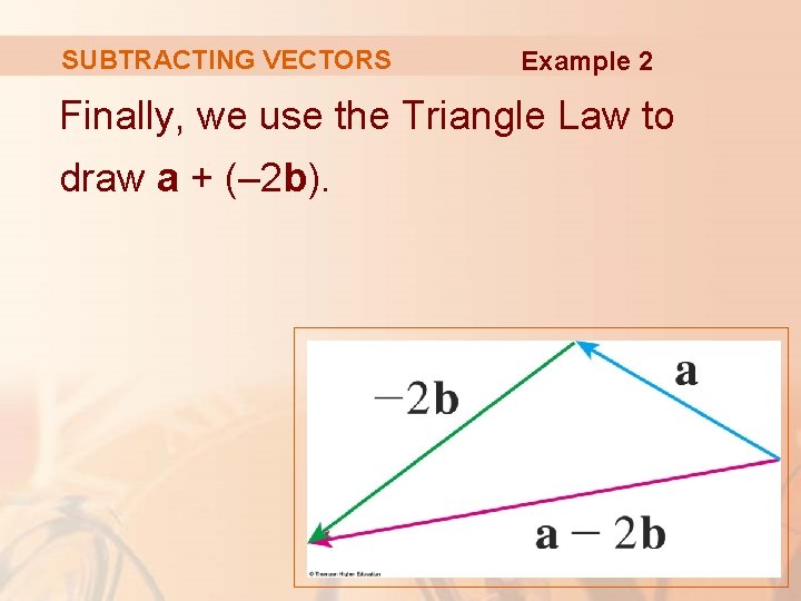 SUBTRACTING VECTORS Example 2 Finally, we use the Triangle Law to draw a +