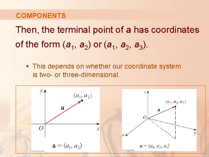 COMPONENTS Then, the terminal point of a has coordinates of the form (a 1,