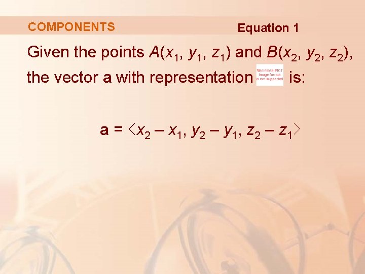 COMPONENTS Equation 1 Given the points A(x 1, y 1, z 1) and B(x