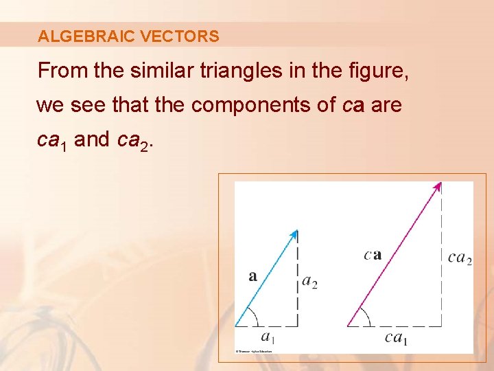 ALGEBRAIC VECTORS From the similar triangles in the figure, we see that the components