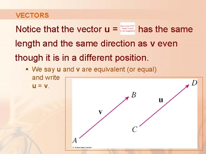 VECTORS Notice that the vector u = has the same length and the same