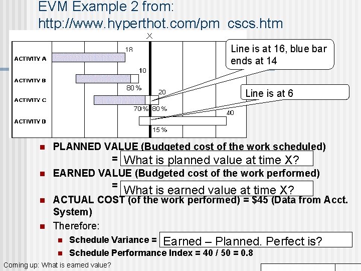 EVM Example 2 from: http: //www. hyperthot. com/pm_cscs. htm Line is at 16, blue