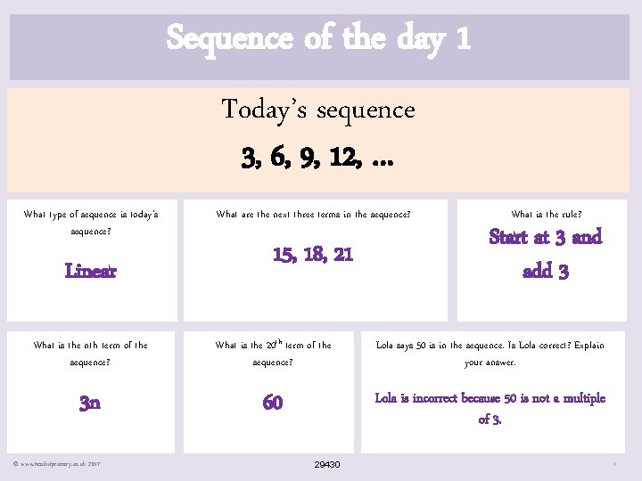 Sequence of the day 1 Today’s sequence 3, 6, 9, 12, … What type