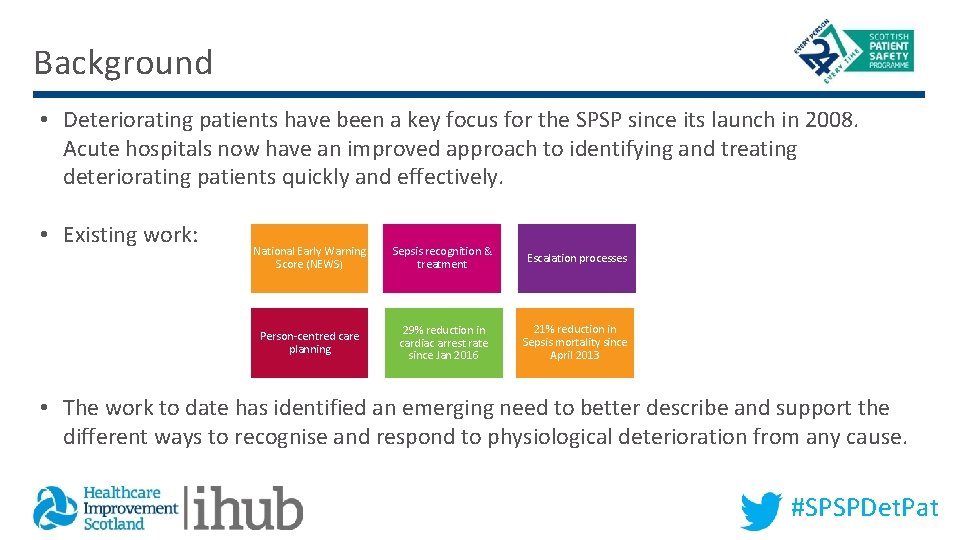 Background • Deteriorating patients have been a key focus for the SPSP since its