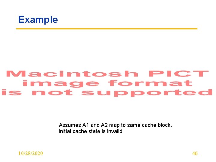 Example Assumes A 1 and A 2 map to same cache block, initial cache