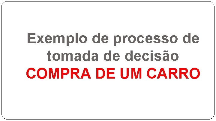 Exemplo de processo de tomada de decisão COMPRA DE UM CARRO 