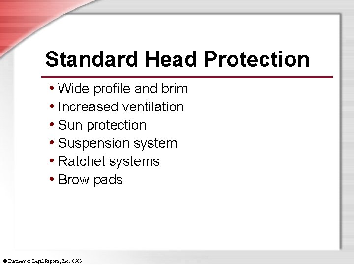 Standard Head Protection • Wide profile and brim • Increased ventilation • Sun protection
