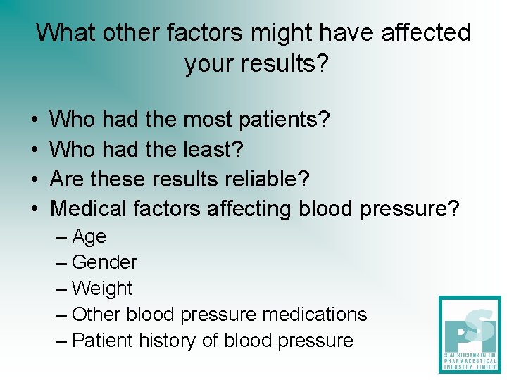 What other factors might have affected your results? • • Who had the most What other factors might have affected your results? • • Who had the most