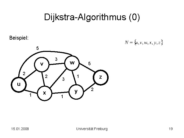 Dijkstra-Algorithmus (0) Beispiel: 5 3 v 2 2 u 1 15. 01. 2008 x