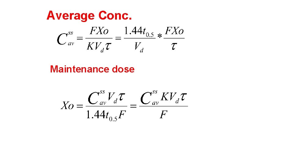 Average Conc. Maintenance dose 