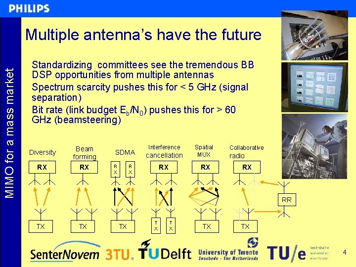 MIMO for a mass market Multiple antenna’s have the future • Standardizing committees see MIMO for a mass market Multiple antenna’s have the future • Standardizing committees see