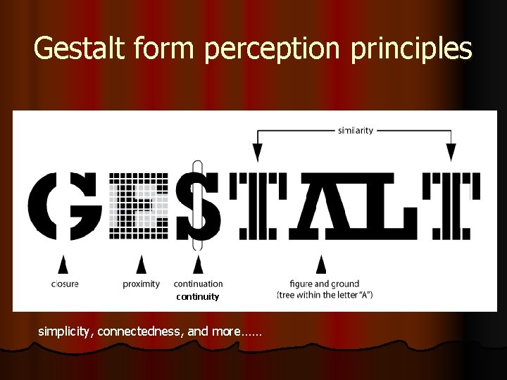 Gestalt form perception principles continuity simplicity, connectedness, and more…… 
