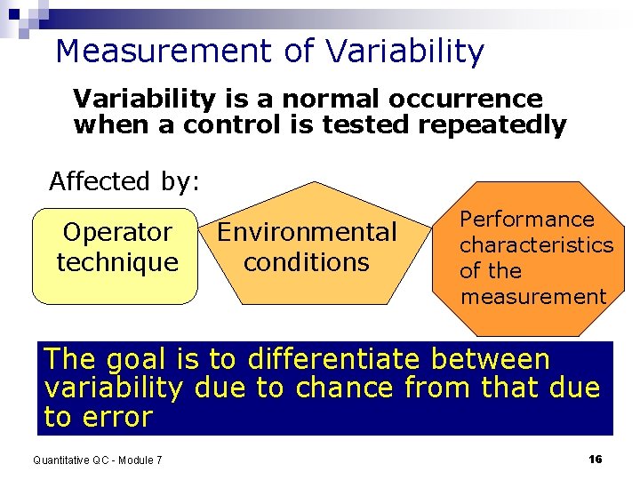 Measurement of Variability is a normal occurrence when a control is tested repeatedly Affected