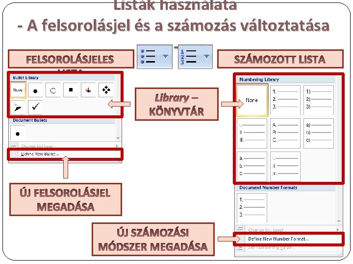 Listák használata - A felsorolásjel és a számozás változtatása FELSOROLÁSJELES LISTA SZÁMOZOTT LISTA Library