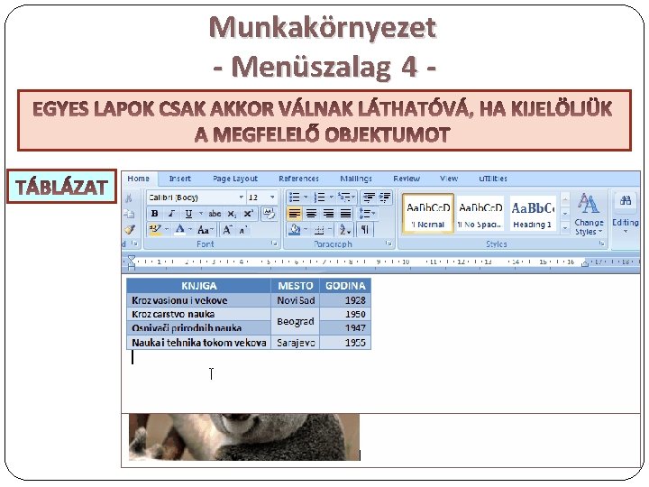 Munkakörnyezet - Menüszalag 4 EGYES LAPOK CSAK AKKOR VÁLNAK LÁTHATÓVÁ, HA KIJELÖLJÜK A MEGFELELŐ