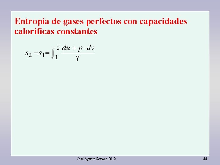 Entropía de gases perfectos con capacidades caloríficas constantes José Agüera Soriano 2012 44 