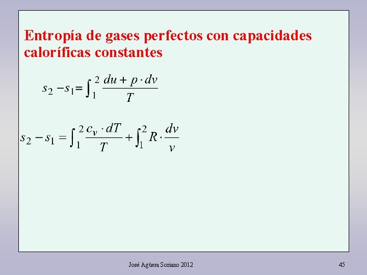 Entropía de gases perfectos con capacidades caloríficas constantes José Agüera Soriano 2012 45 