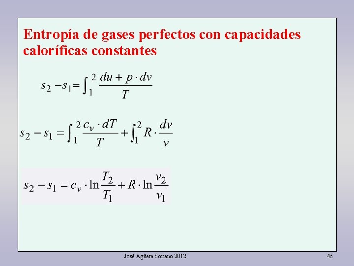 Entropía de gases perfectos con capacidades caloríficas constantes José Agüera Soriano 2012 46 