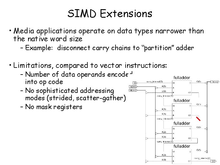 SIMD Extensions • Media applications operate on data types narrower than the native word