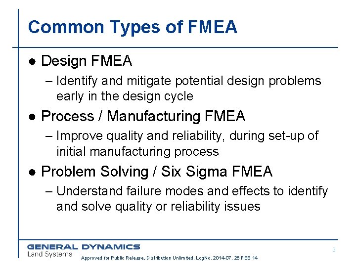 Common Types of FMEA ● Design FMEA – Identify and mitigate potential design problems