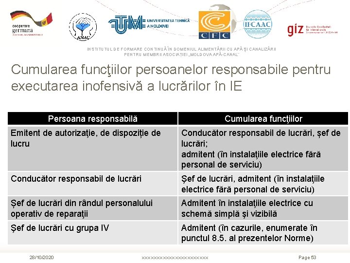 INSTITUTUL DE FORMARE CONTINUĂ ÎN DOMENIUL ALIMENTĂRII CU APĂ ŞI CANALIZĂRII PENTRU MEMBRII ASOCIAȚIEI