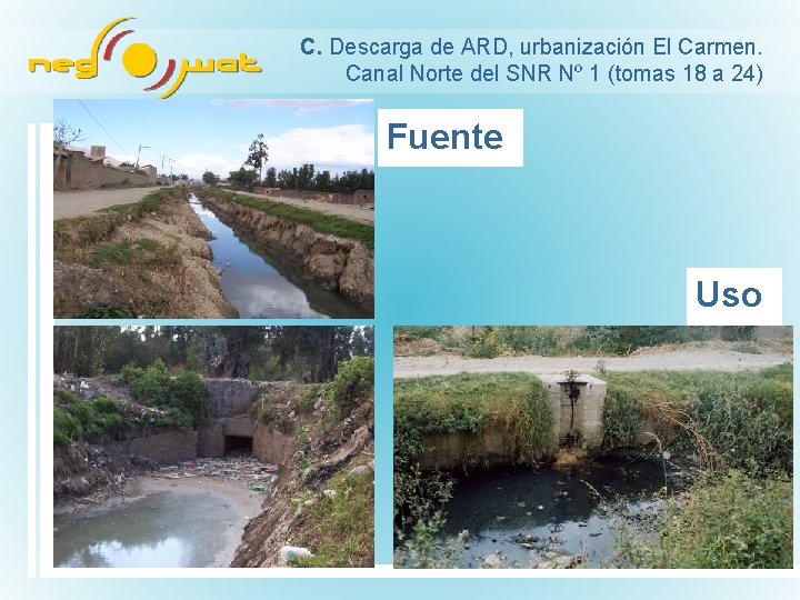 C. Descarga de ARD, urbanización El Carmen. Canal Norte del SNR Nº 1 (tomas